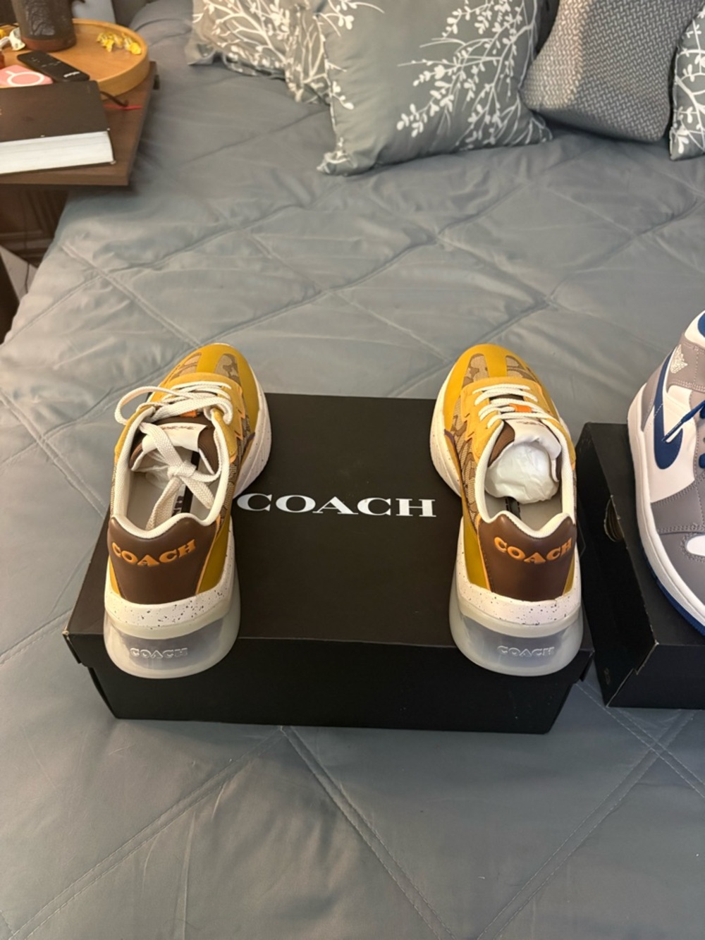 Coach Mens Mustard Yellow & White Logo-Accent Sneakers - Picture 3 of 3